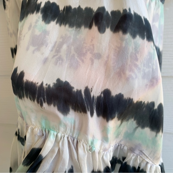 Amanda Bond Silk Alix Dress White Black Green Combo XS/S Semi-sheer V Neck - Picture 6 of 8